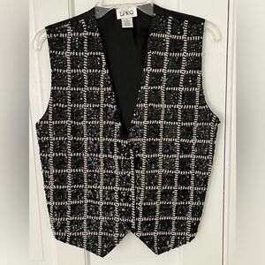 Vintage Theo 90’s Black/Gold/Pearl Checkered Print Sequin Beaded Vest Size M